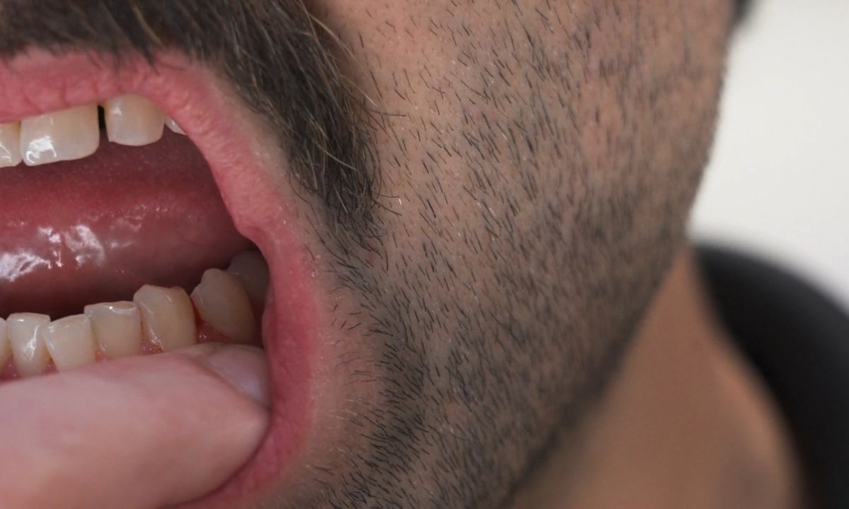 momak pokazuje kako mu krvare i povlače se desni